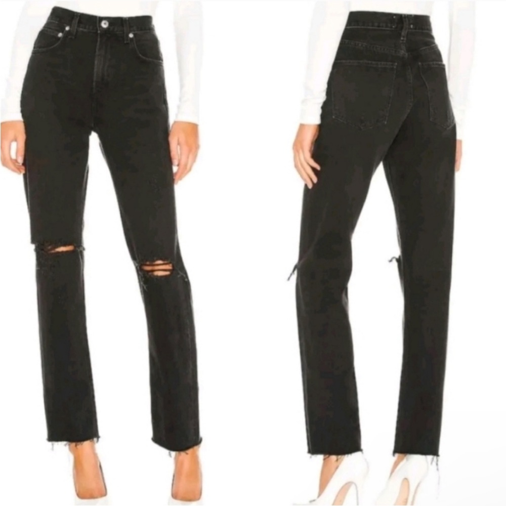AGOLDE Jeans Black 25 Cherie High Rise Straight Cotton Distortion Denim Pant